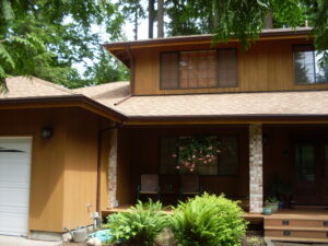 brown seamless rain gutters on PNW home